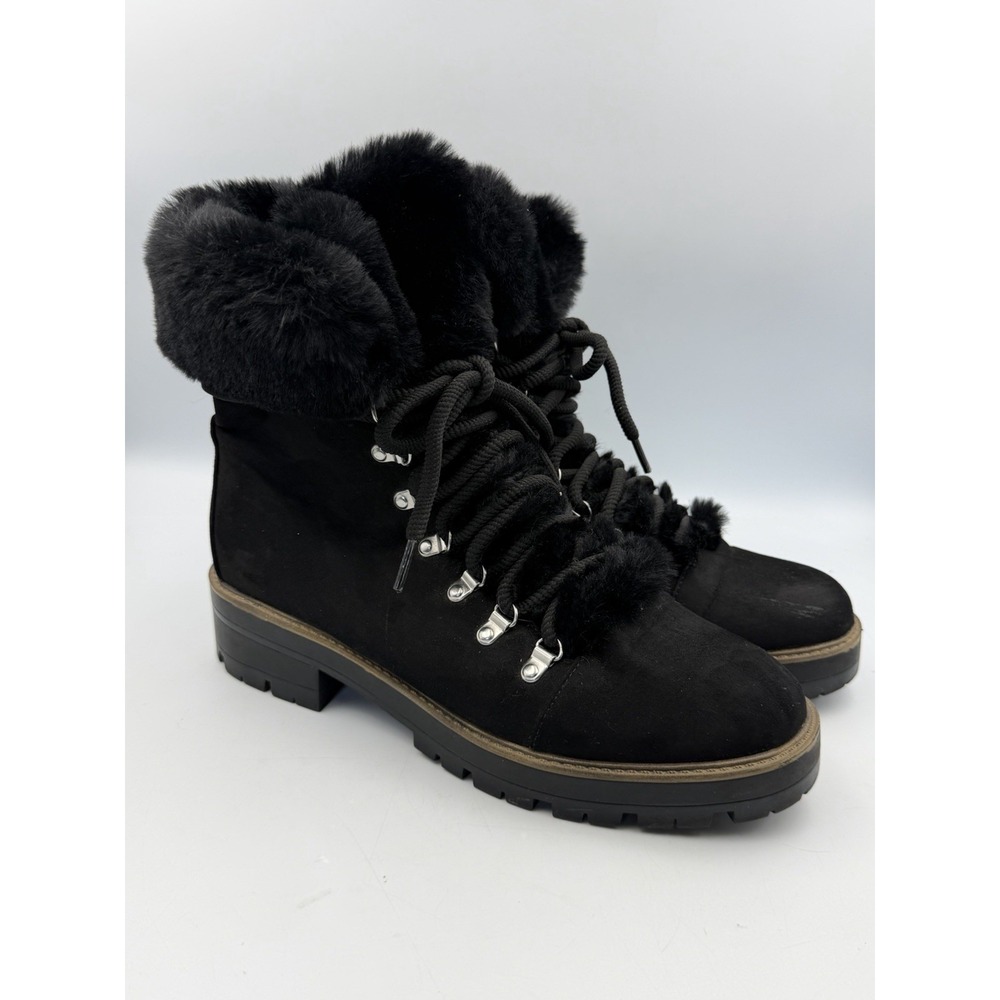 Portland Kallie Black Faux Fur Hiker Boots Lace Up Women's Size 10M Winter